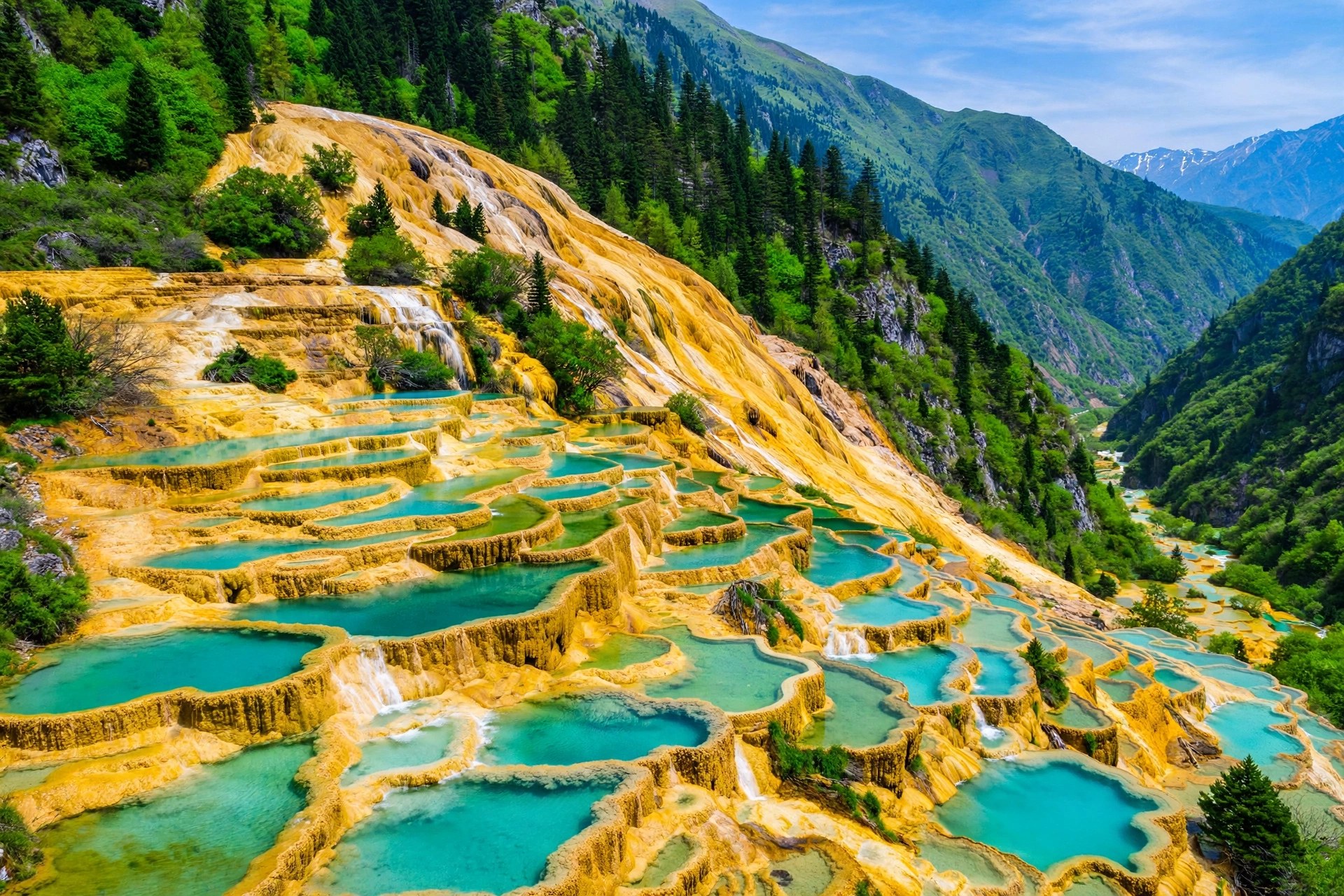Huanglong travertine pools